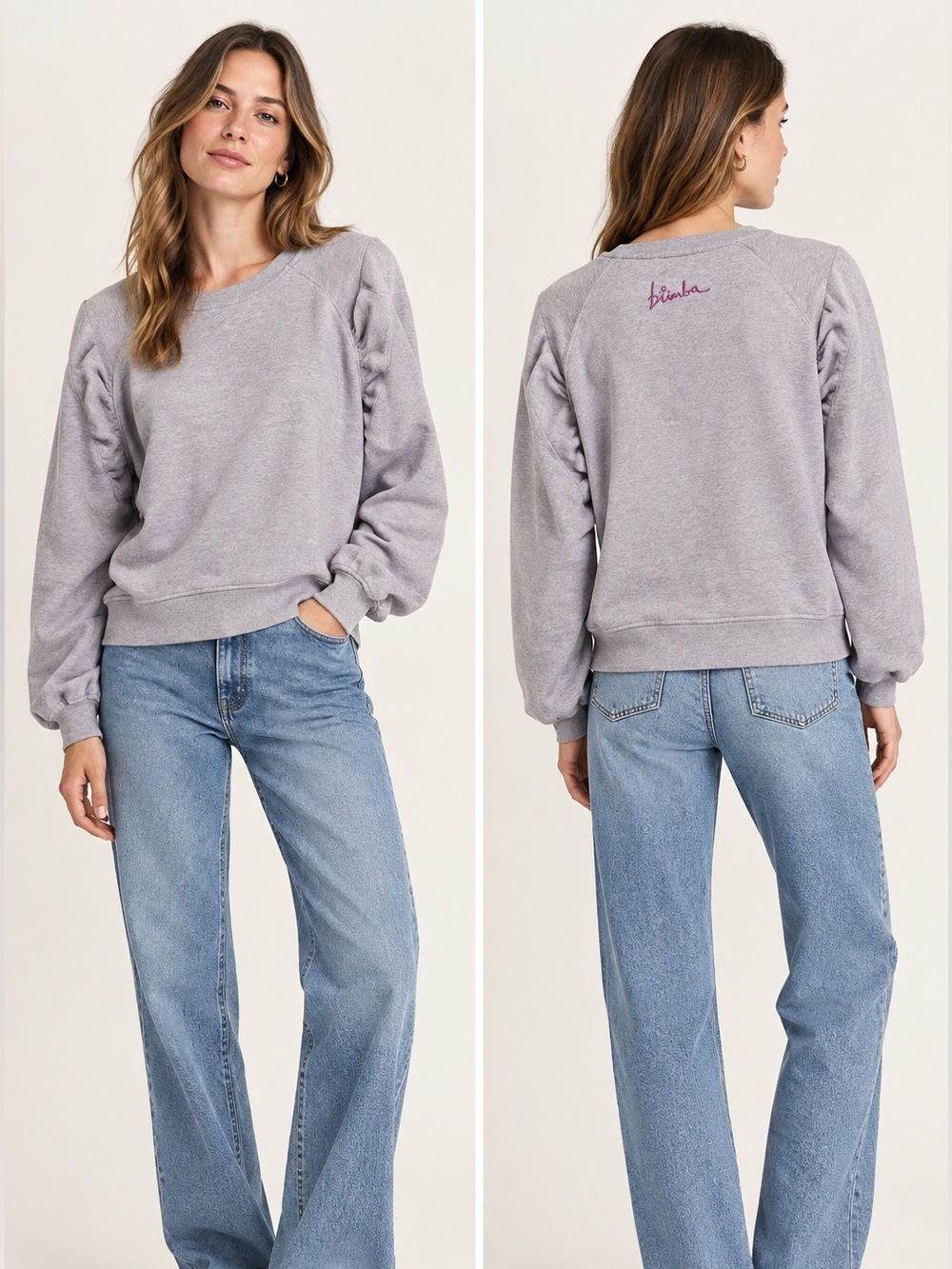 Bimba y Lola L Lavender Crewneck Sweatshirt Raglan Cropped Embroidered